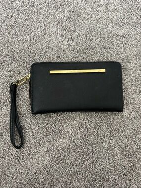 Steve Madden Black Wristlet with Gold Bar Detail